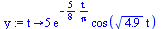 proc (t) options operator, arrow; `+`(`*`(5, `*`(exp(`+`(`-`(`/`(`*`(`/`(5, 8), `*`(t)), `*`(Pi))))), `*`(cos(`*`(sqrt(4.9), `*`(t))))))) end proc